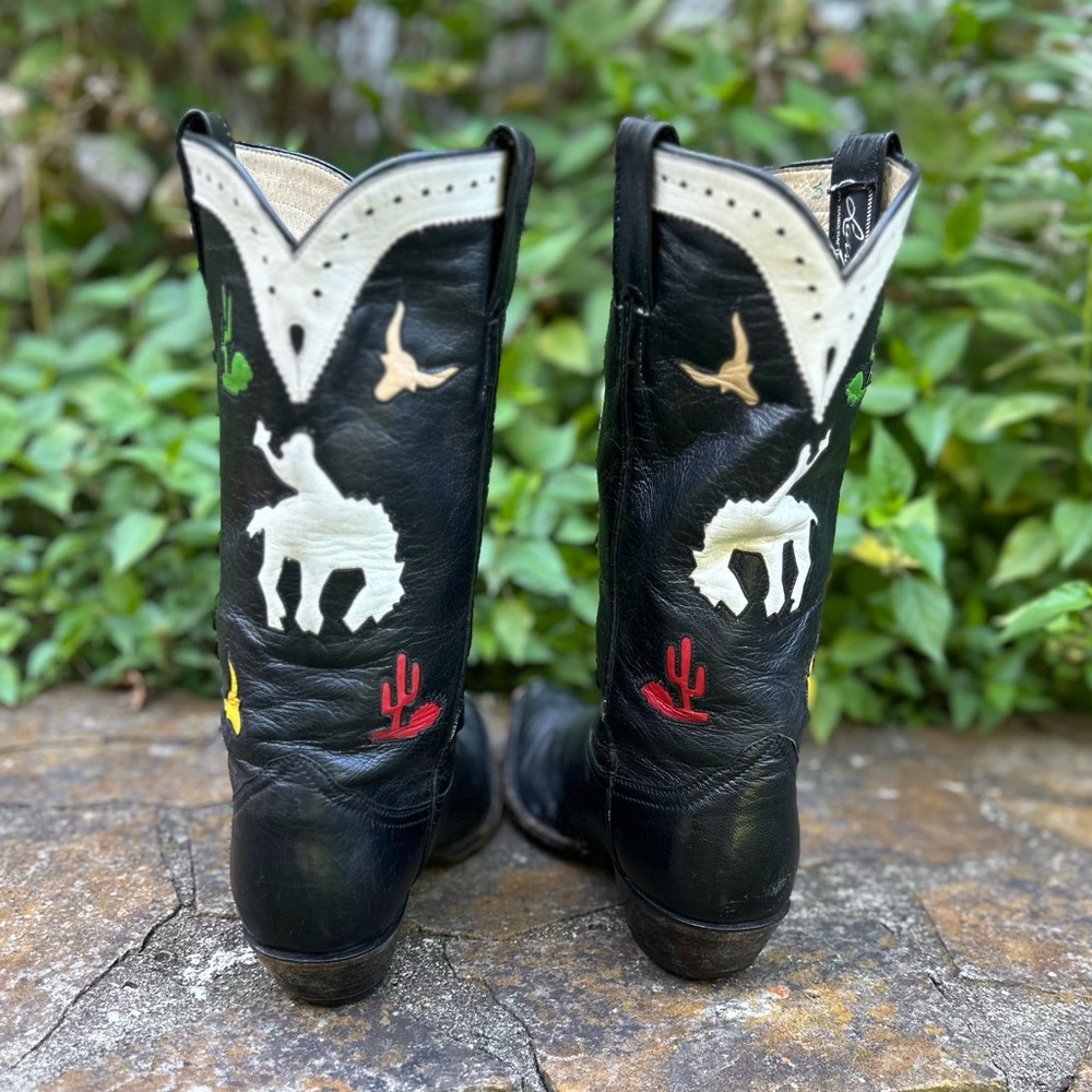 Women’s Size 7.5 B - Larry Mahan Vintage Cowboy Western Boots Horseback Inlays - Picture 4 of 6